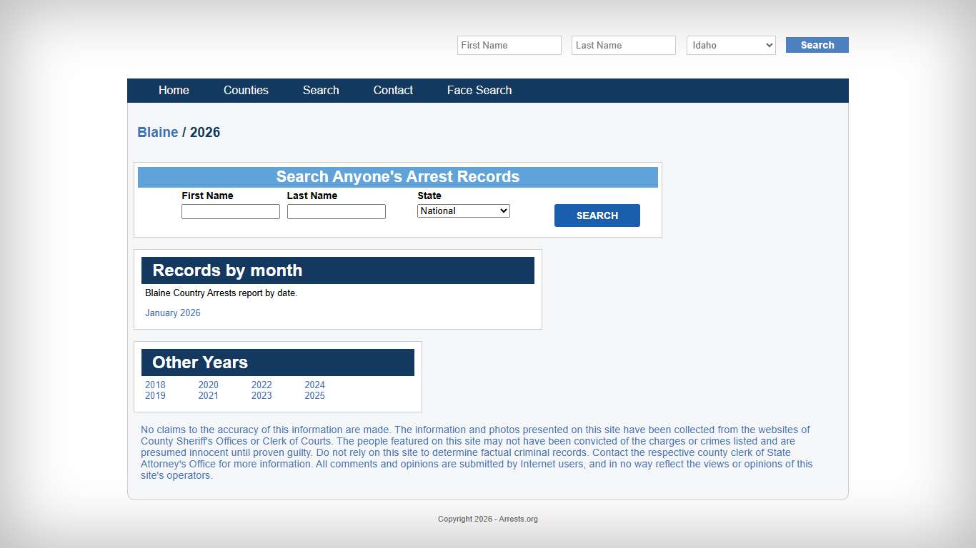 Blaine County Arrest for 2026