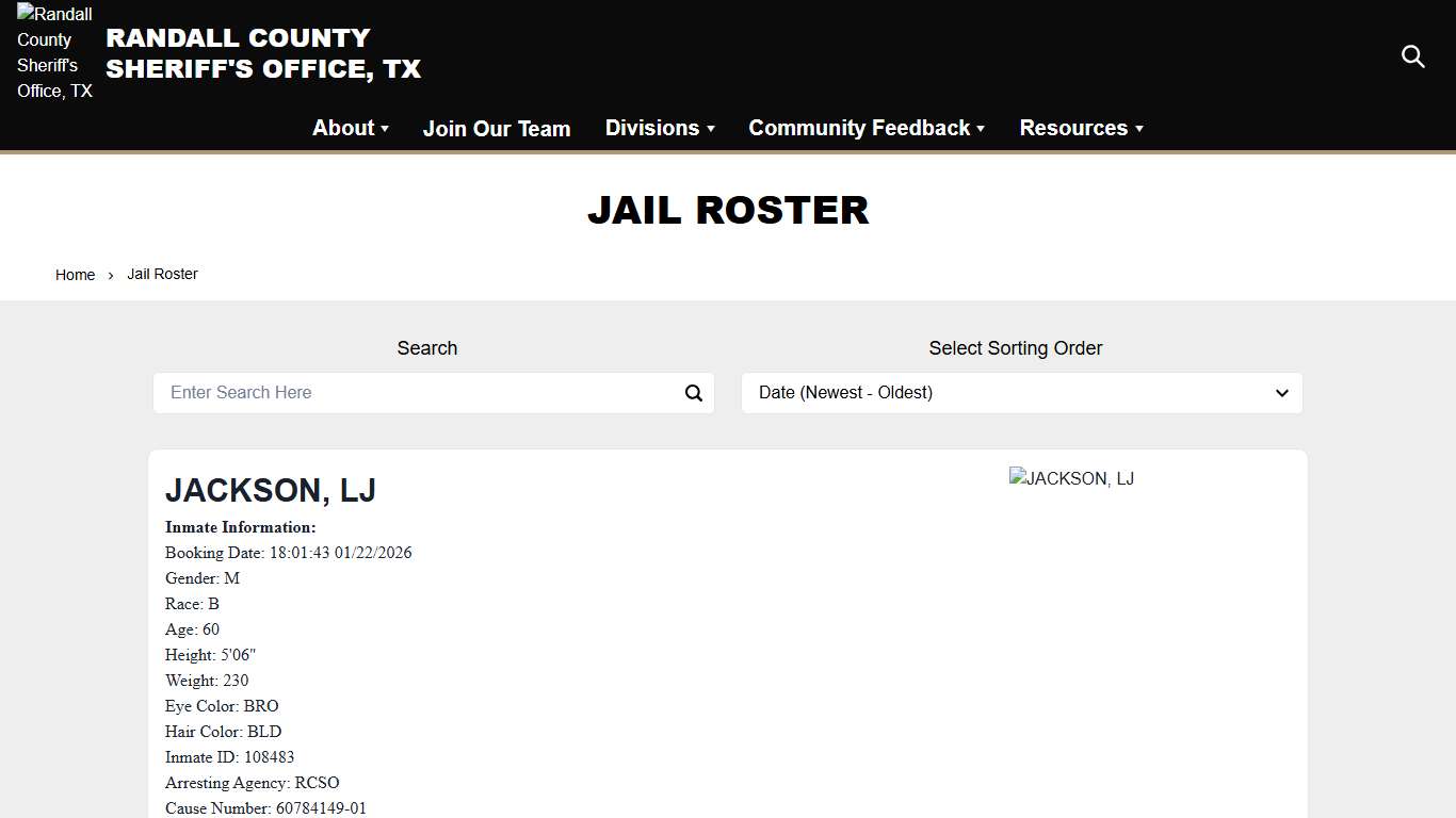 Jail Roster Randall County Sheriff's Office, TX