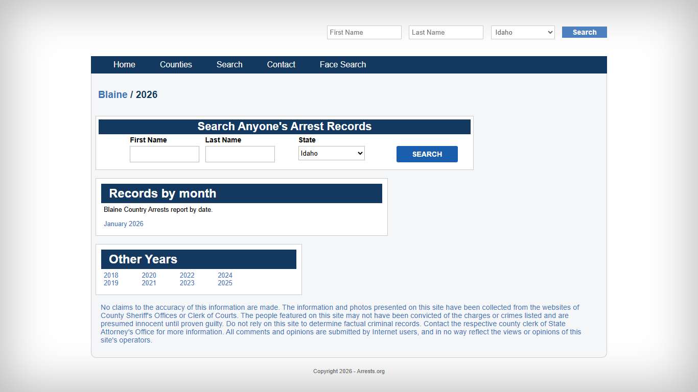 Blaine County Arrest for 2026