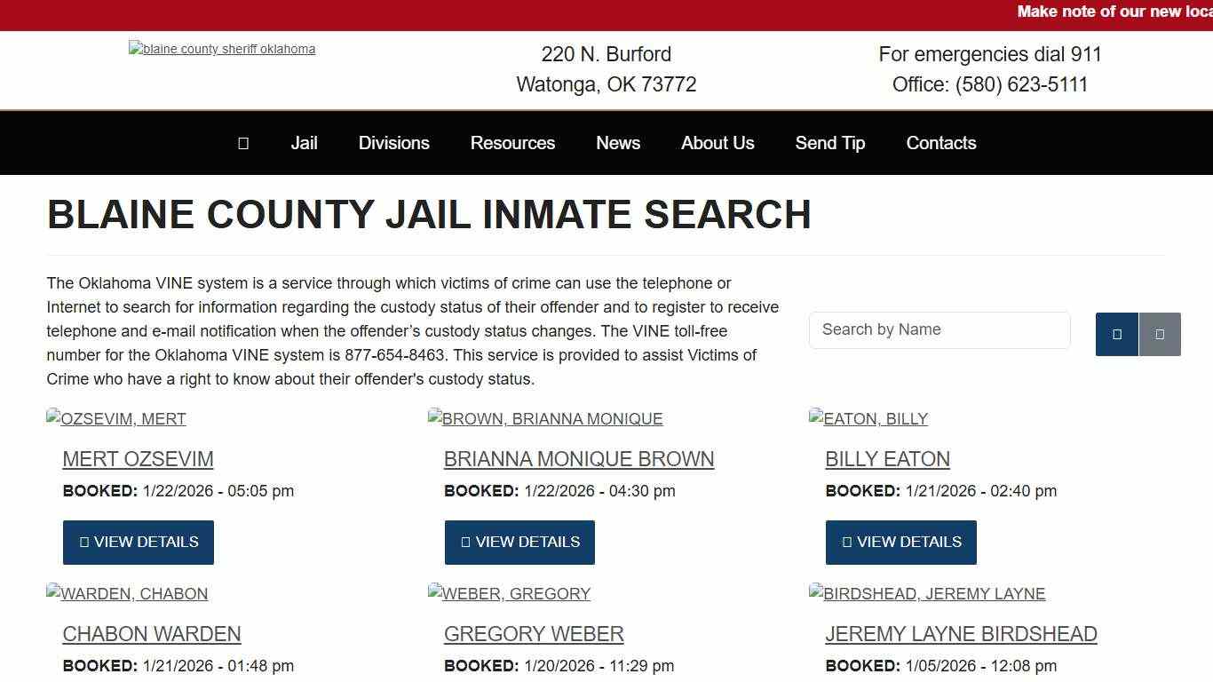 Inmate Search - Blaine County Sheriff's Office Oklahoma Watonga, OK